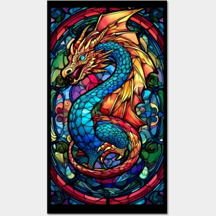 Stained Glass Style Dragon Design Posters and Art
